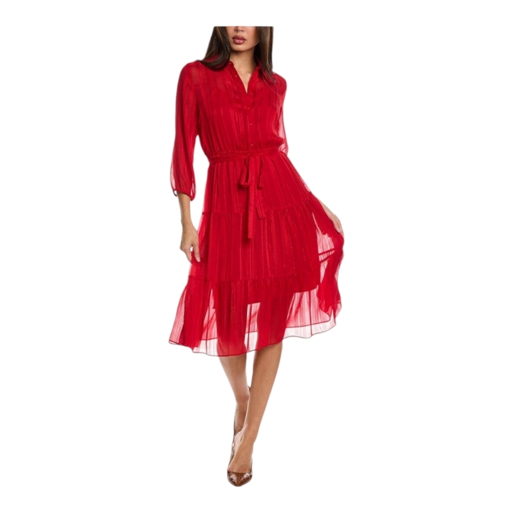 Nanette Lepore Red Tiered Waist-Tie Midi Dress